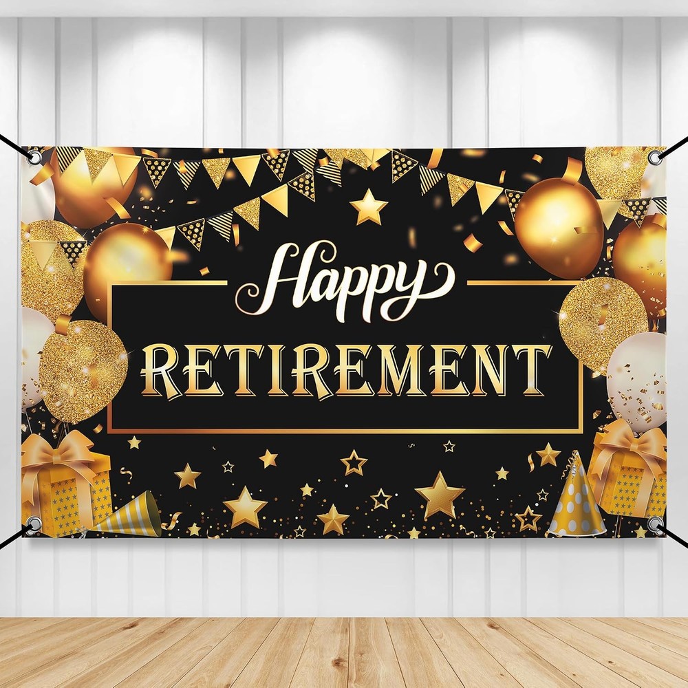 Katchon, Happy Retirement Banner – Black & Gold Xtralarge, 72×44 Inch | Wall Ban