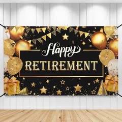 Katchon, Happy Retirement Banner – Black & Gold Xtralarge, 72×44 Inch | Wall Ban