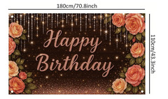 Rose Gold Birthday Backdrop 71 X 43 Inch Rustic Wood Floral Banner