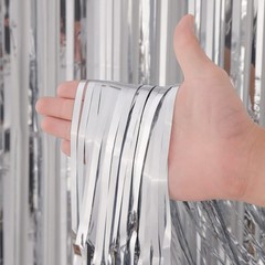 Silver Foil Fringe Backdrop Curtains Metallic Tinsel Party Streamers 2 PCS