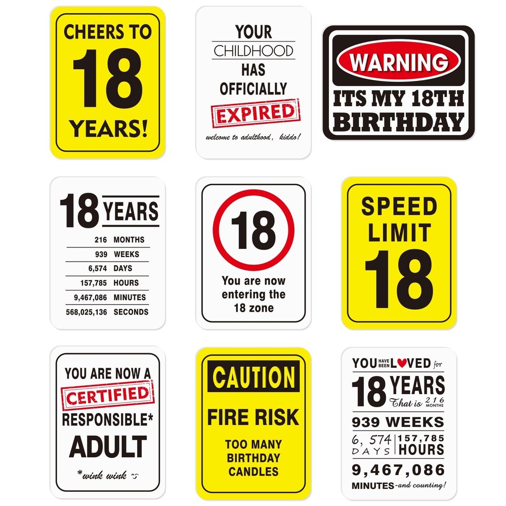 WERNNSAI 18th Birthday Party Decorations – 9PCS Wall Signs Funny Tags for Tee…