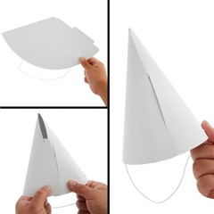 Party Hats Blank White Cone – 50 Count, 6 in, Pre-strung Elastic – Birthday H…