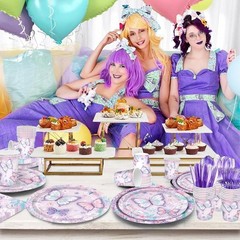 168 Pcs Butterfly birthday Decorations Purple Birthday Tableware Serves 24 guest