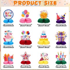 NatNarr Birthday Table Decorations Happy Birthday Honeycomb Centerpieces | 12 PC