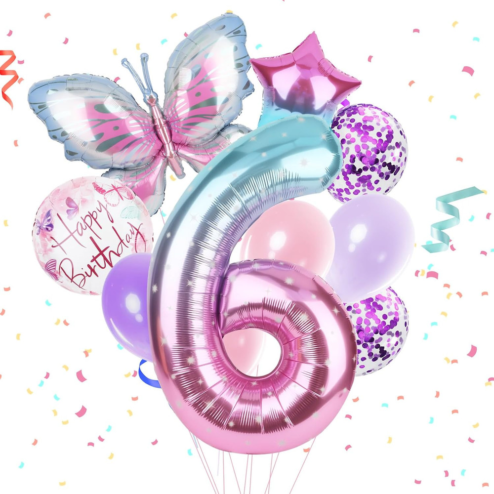 Butterfly Balloons 6Th Birthday Decorations Gradient Pink Purple Colorful Butter