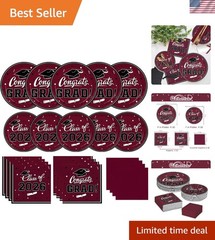 2026 Graduation Party Supplies – Maroon Disposable Plates & Napkins Set for 50