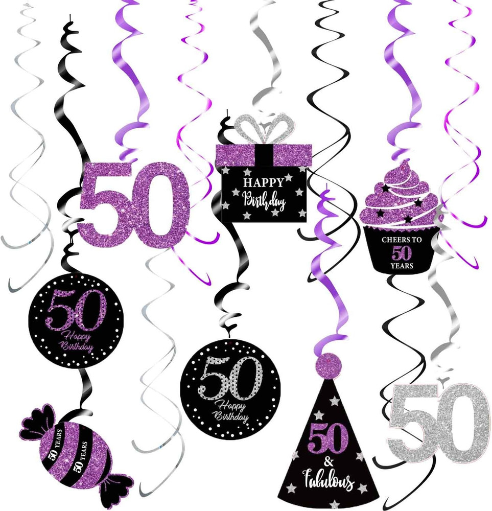 50Th Birthday Decorations for Women Purple Silver Black Women 50Th Birthday Part