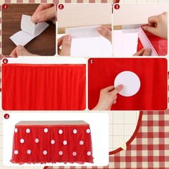 9 ft Red Dots Tutu Table Skirt with Tablecloth for Rectangle or Round Table D…