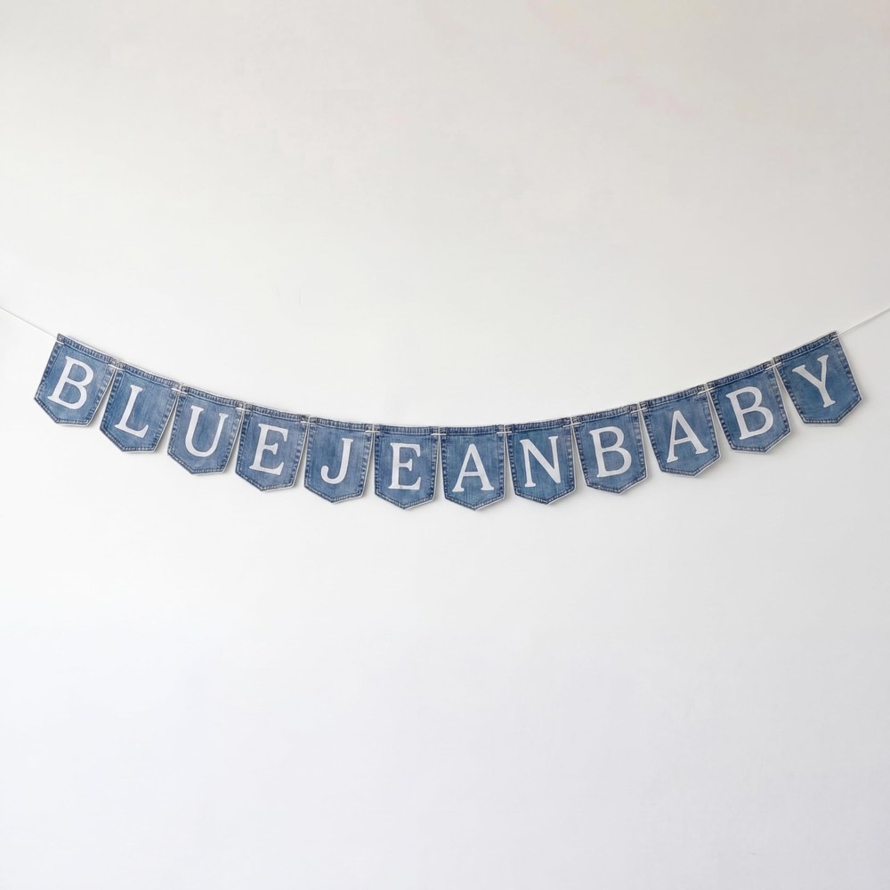 2 Pack Blue Jean Denim Baby Shower Decorations, Blue Jean Baby Welcome Banner…