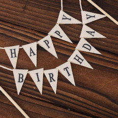 Happy Birthday Flag Banner Cake Topper, Handmade Pennant & Star Garland Birthday
