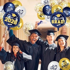 51Pcs Class of 2026 Graduation Foil Latex Balloons Congrats Grad Party Decor