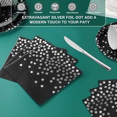 High-Quality Disposable Black and Silver Party Set – Easy Cleanup for 24 Guests