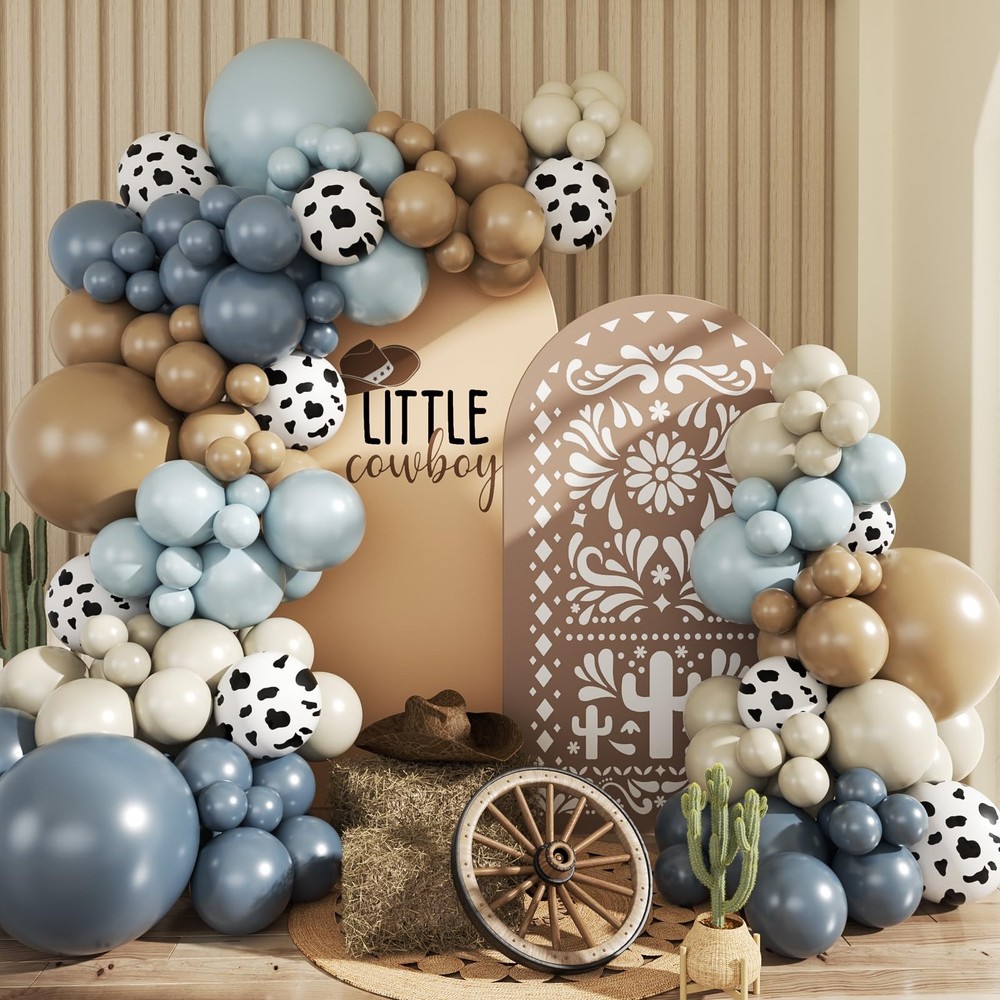 Cowboy Dusty Blue Cow Balloon Garland Arch Kit, Light blue Brown Sand White B…