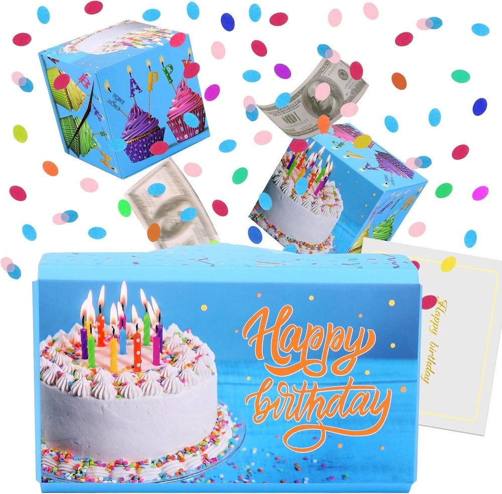 Pop-Up Birthday Card with Confetti Surprise Gift Box Explosion for Money