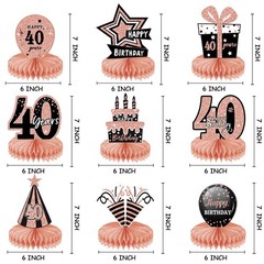 9 Pcs 40th Birthday Decorations for Women – Rose Gold Pink Pink-40th