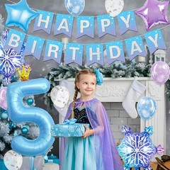 Frozen Party Decorations, 40 Inch Blue Number 5 Balloon With Crown, Large Sno…