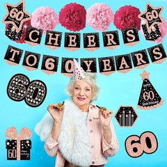 60th birthday decorations for women – (21pack) cheers to 60 years rose gold