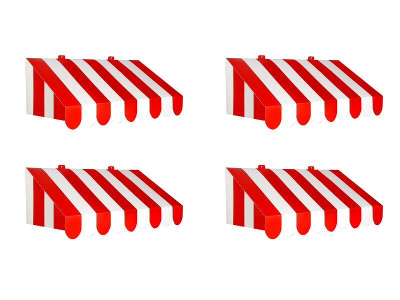 ​Bulk 3D Red White Striped Awning Wall Decor Set of 4​ Carnival Circus Party