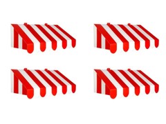 ​Bulk 3D Red White Striped Awning Wall Decor Set of 4​ Carnival Circus Party