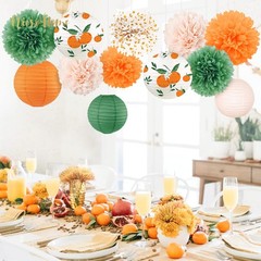 12 PCS Little Cutie Baby Shower Decorations Orange Green Paper Pom Poms