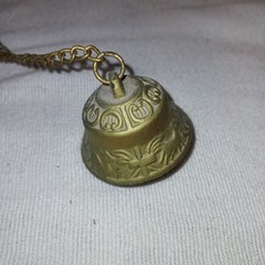Vintage Feng Shui Brass Wind Chime With Gargoyle Pendant And Intricately Etched