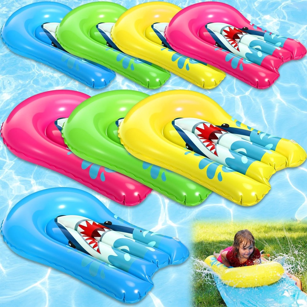 8 Pcs Shark Inflatable Bodyboards for Water Slides, Shark Inflatable Surfboar…