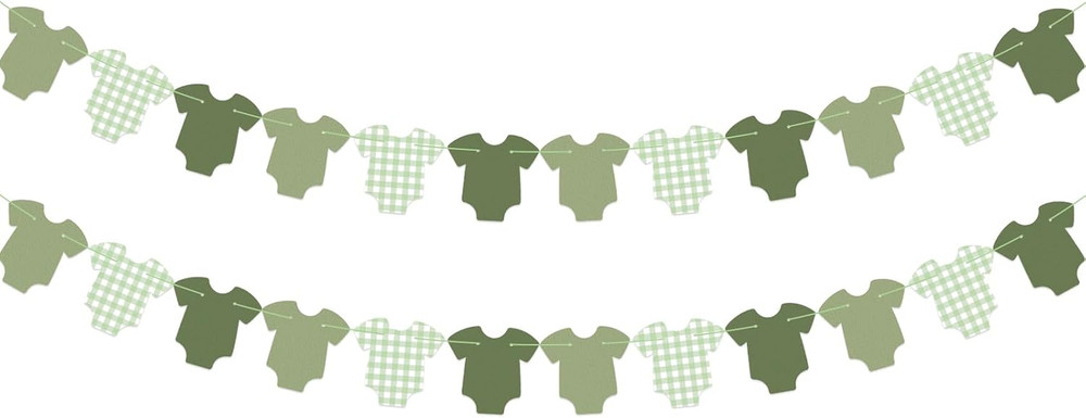 Green Bodysuit Party Decorations, Green Gingham Birthday Banners, Baby Shower Pa