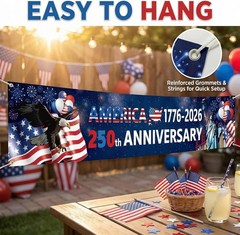 250th Anniversary Banner Patriotic Flag 120×24 Celebrate Independence Day