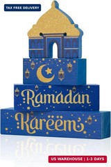 Smile Ramadan Eid Mubarak Wooden Decor, Islamic Ramadan Muslim Party Tiered Tray