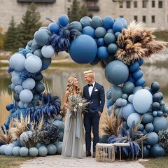 Dusty Blue Balloon Arch Light Dark Blue Balloons Different Size Blueberry Bal…