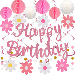 Birthday Decorations, NO DIY, Pre-Strung Happy Birthday Banner with Honeycomb Ba