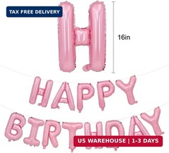 TONIFUL Light Pink Happy Birthday Balloons Banner, 16 Inch Mylar Foil Letters Bi