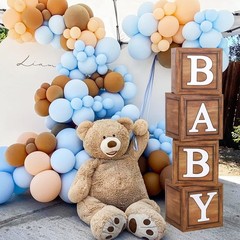 Baby Shower Boxes for Birthday Decorations – 4 Wood Grain Brown BABY Balloon …