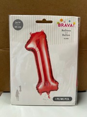BRAVA! Number “1” Single PC 34” Foil Balloon – Red