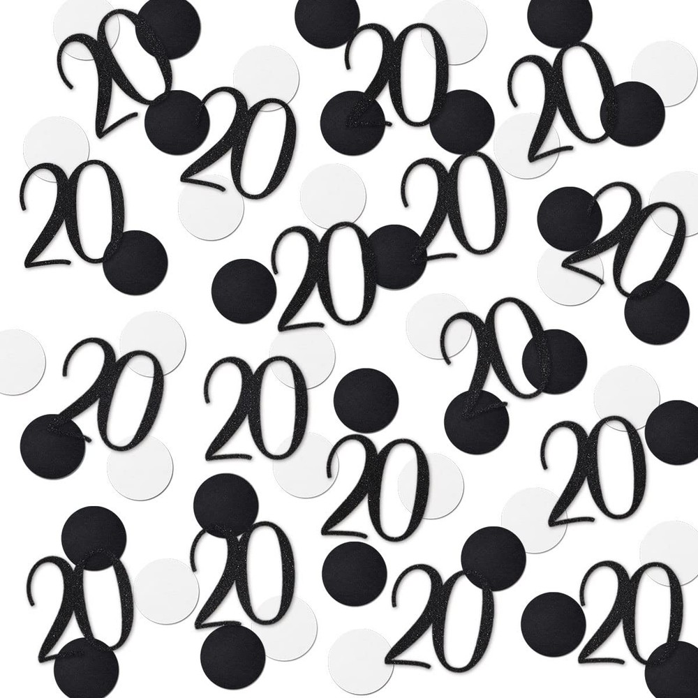 Black Glitter 20 Confetti 20th Birthday Number Anniversary Table Decor 200 PCS