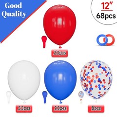 Red White Blue Latex Balloons 68 Pack, 12 Inch Patriotic Balloons with Confet…