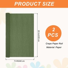 2Pcs Crepe Paper, 7.9ft Long 20 Inch Wide Army Green Crepe Paper Roll