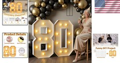 Large 3FT Light Up Number 80 Birthday Decorations – Foam Board Arch