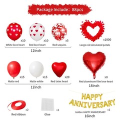 Happy Anniversary Decorations Kit – Gold Happy Anniversary Banner, Red Heart …