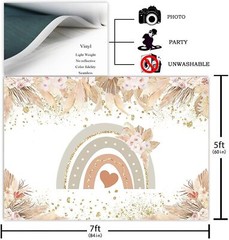 Avezano Boho Rainbow Backdrop for Baby Shower Pampas Grass Bohemian Rainbow Baby