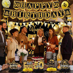 50Th Birthday Decorations for Men Women, 39PCS Happy Birthday Banner with Balloo