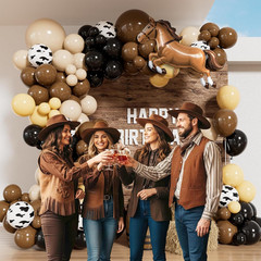 Western Cowboy Balloon Arch Kit with Black Dark Brown Sand White Nude Cow Print