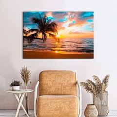 Beach Canvas Wall Art Palm Tree Coastal Wall Decor Nature Ocean Landscape Pic…