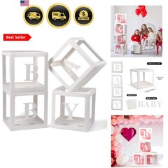 Baby Boxes with Letters, 4 Transparent Balloon for Gender Reveal Birthday Wed…
