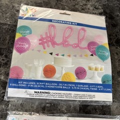 2x Happy Birthday 16 Pc Decorating Kits Girl Pastels #HBD Balloons + Fan Garland
