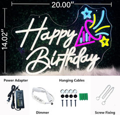 20» LED Happy Birthday Neon Sign – Warm White Light for Party Decor