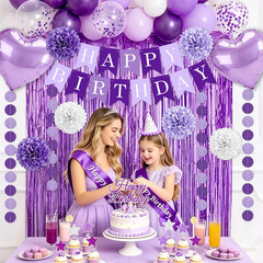 Purple Birthday Decorations, 50PCS Happy Birthday Decorations for Women Include