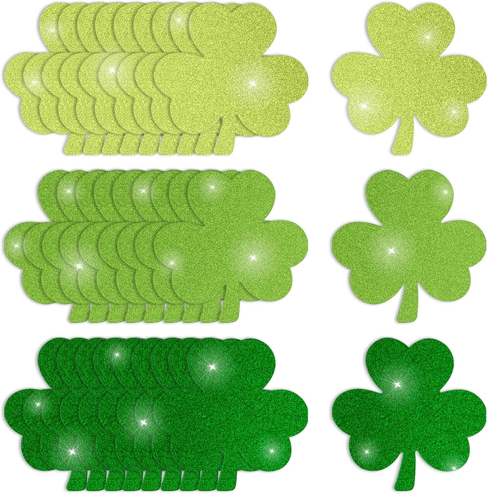 180 Pcs Shamrocks Cutouts St. Patrick’S Day Glitter Paper Cut-Outs 4 Inch Green