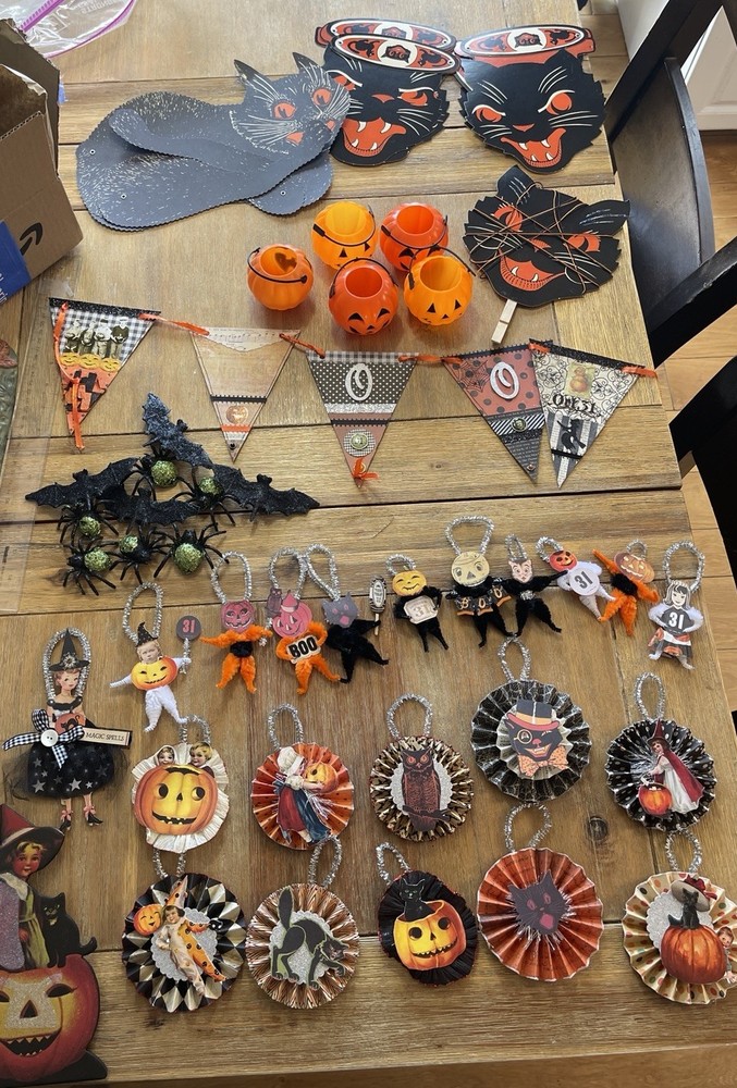 Halloween Cutout Decorations Lot -Cat-Some Vintage, some handmade!