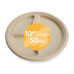 100% Compostable Disposable Paper Plates Bulk [10″ 3-Comp 50 Pack], Bamboo Pl…
